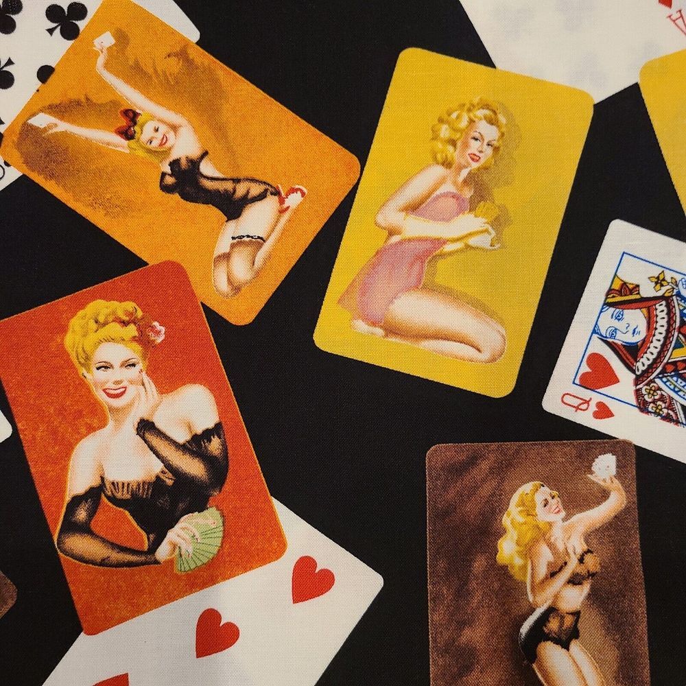 Poker Pin-Ups Playing Cards Fabric‎ By Marcus Brothers Textiles 1 Yd